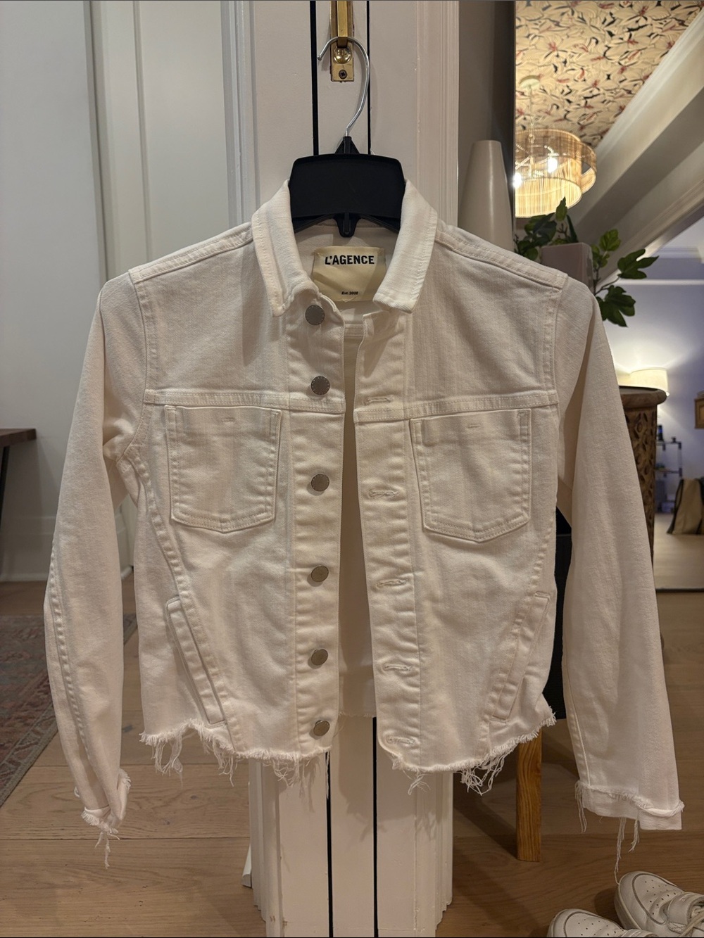 L'AGENCE Cream Raw-Hem Denim Jacket